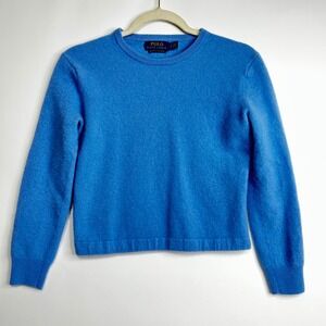 Polo Ralph Lauren Washable Cashmere Crew Neck Sweater Blue Sz m S Crop old money